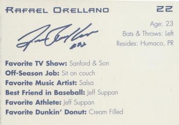 1997 Dunkin' Donuts Pawtucket Red Sox #NNO Rafael Orellano Back