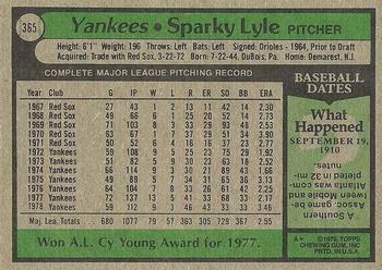 1979 Topps #365 Sparky Lyle Back