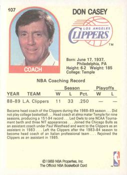 1989-90 Hoops #107 Don Casey Back