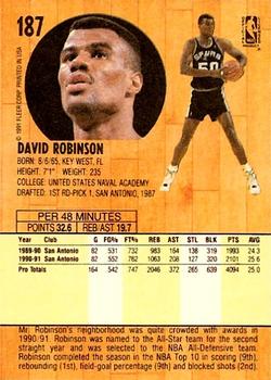 1991-92 Fleer #187 David Robinson Back