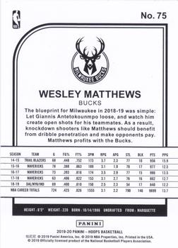 2019-20 Hoops Winter #75 Wesley Matthews Back