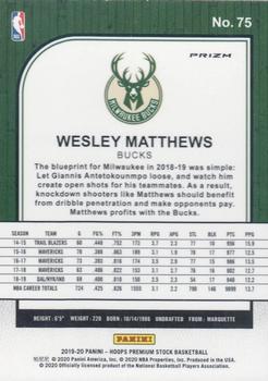 2019-20 Hoops Premium Stock - Prizms Green #75 Wesley Matthews Back