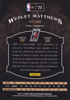 2013-14 Panini Timeless Treasures #73 Wesley Matthews Back