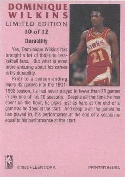 1991-92 Fleer - Dominique Wilkins Limited Edition #10 Dominique Wilkins Back