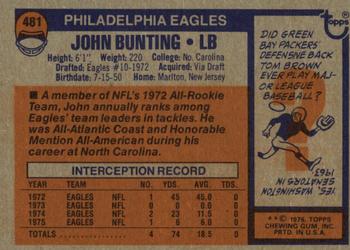 1976 Topps #481 John Bunting Back