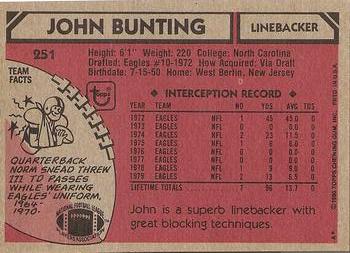 1980 Topps #251 John Bunting Back