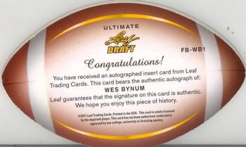 2011 Leaf Ultimate Draft - Football Die Cuts Gold #FB-WB1 Wes Bynum Back