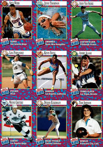 1993 Sports Illustrated for Kids - Original 9-Card Sheets #145-153 Andy Van Slyke / Jenny Thompson / Spud Webb / Andre Agassi / Kevin Young / Lisa Fernandez / Tish Johnson / Dennis Eckersley / Wayne Gretzky Front