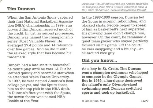 1994-01 Grolier Story of America #133.7 Tim Duncan Back