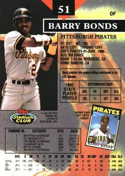 1993 Stadium Club - Members Only #51 Barry Bonds Back