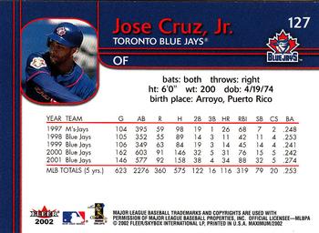 2002 Fleer Maximum #127 Jose Cruz, Jr. Back