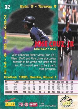 1995 Signature Rookies Tetrad - Autographs #32 Jose Cruz Jr. Back