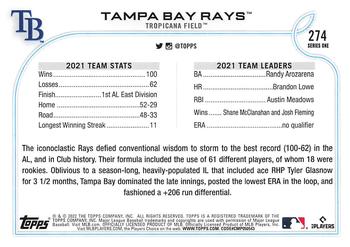 2022 Topps #274 Tampa Bay Rays Back