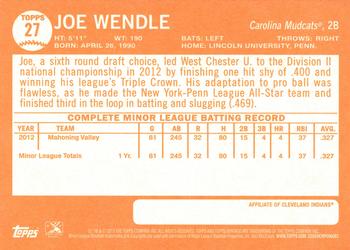 2013 Topps Heritage Minor League #27 Joe Wendle Back