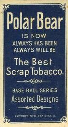 1909-11 American Tobacco Company T206 White Border #NNO George Bell Back