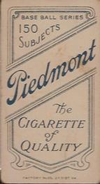1909-11 American Tobacco Company T206 White Border #NNO Rube Waddell Back