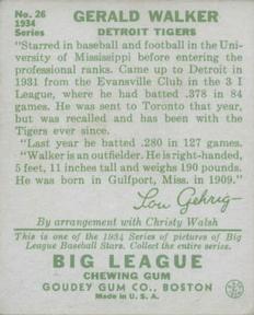 1934 Goudey (R320) #26 Gee Walker Back