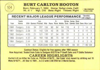 1985 Donruss #104 Burt Hooton Back