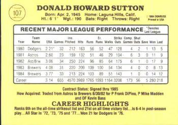 1985 Donruss #107 Don Sutton Back