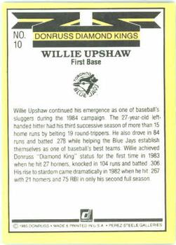 1985 Donruss #10 Willie Upshaw Back