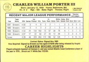 1985 Donruss #115 Chuck Porter Back