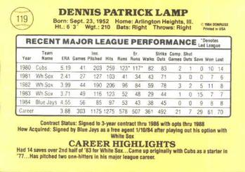 1985 Donruss #119 Dennis Lamp Back