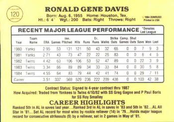 1985 Donruss #120 Ron Davis Back