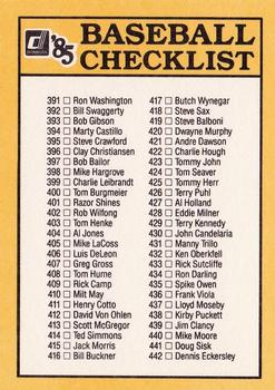 1985 Donruss #4 Checklist: 339-442 Back