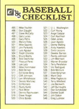 1985 Donruss #5 Checklist: 443-546 Back