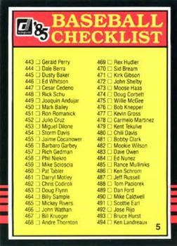 1985 Donruss #5 Checklist: 443-546 Front