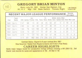 1985 Donruss #143 Greg Minton Back