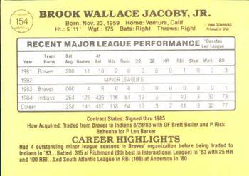 1985 Donruss #154 Brook Jacoby Back