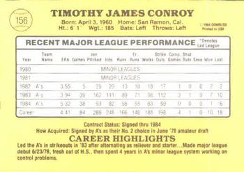 1985 Donruss #156 Tim Conroy Back