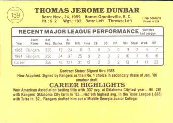1985 Donruss #159 Tommy Dunbar Back