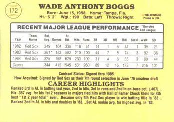 1985 Donruss #172 Wade Boggs Back