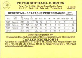 1985 Donruss #178 Pete O'Brien Back