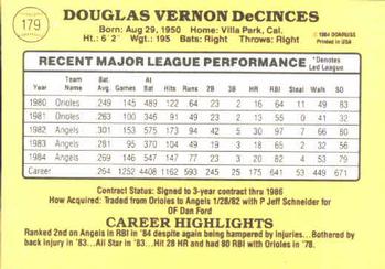 1985 Donruss #179 Doug DeCinces Back