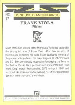1985 Donruss #17 Frank Viola Back