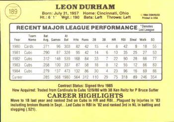 1985 Donruss #189 Leon Durham Back