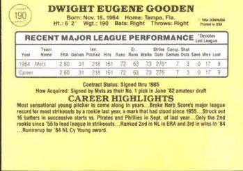 1985 Donruss #190 Dwight Gooden Back