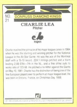 1985 Donruss #21 Charlie Lea Back