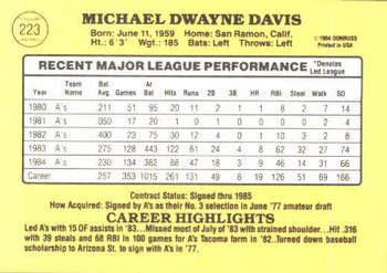 1985 Donruss #223 Mike Davis Back