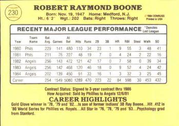 1985 Donruss #230 Bob Boone Back
