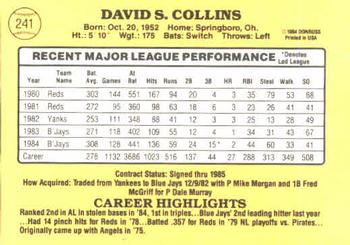 1985 Donruss #241 Dave Collins Back