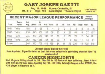 1985 Donruss #242 Gary Gaetti Back