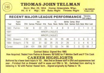 1985 Donruss #246 Tom Tellmann Back