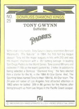 1985 Donruss #25 Tony Gwynn Back