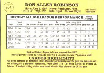 1985 Donruss #264 Don Robinson Back