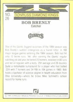 1985 Donruss #26 Bob Brenly Back