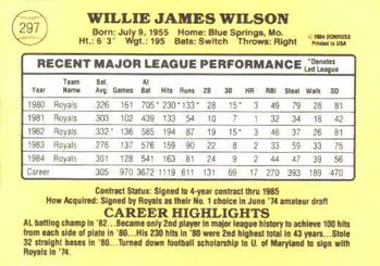 1985 Donruss #297 Willie Wilson Back